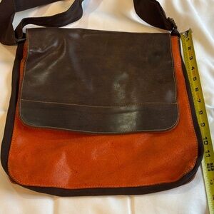 Brown and Orange Leather Messenger Bag